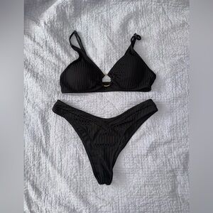 Black and Gold Triangle Bikini Top With High waisted bottoms Size Small